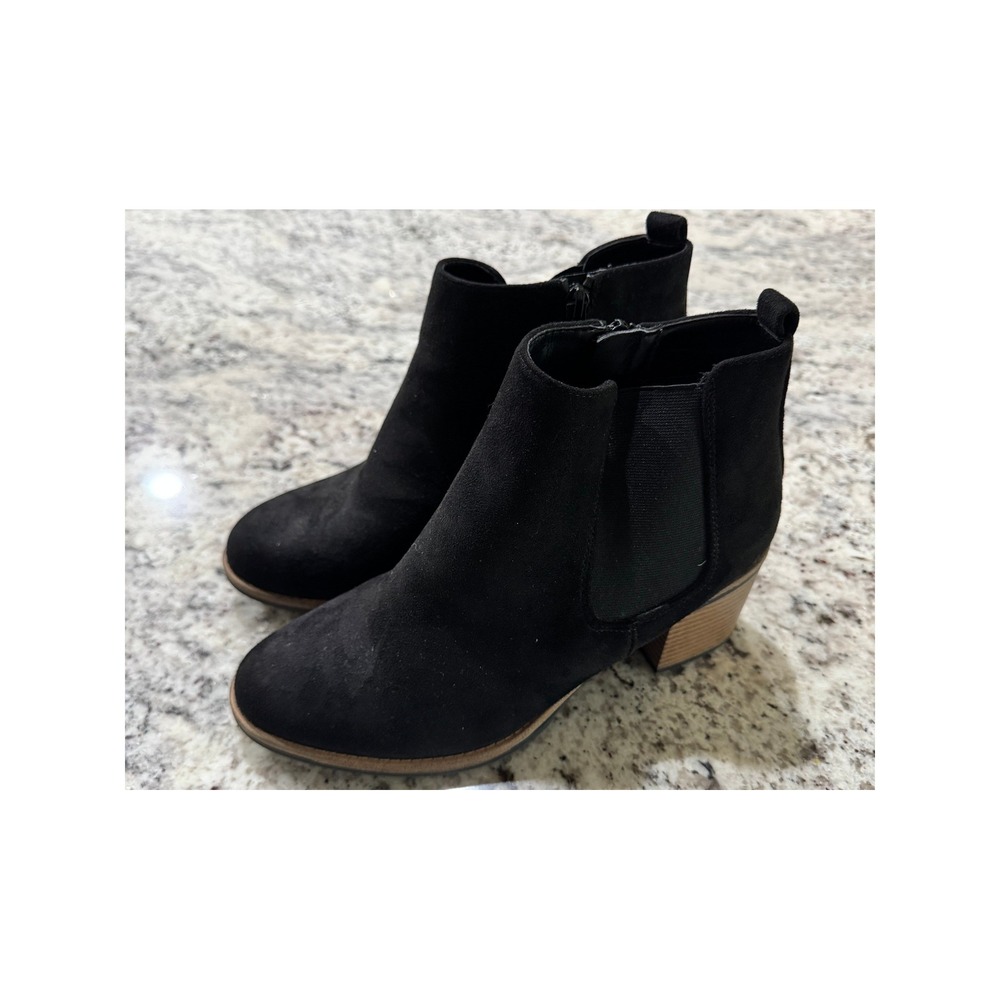 White Mountain Womens Black Suede Ankle Boots W31147 Block‎ Heel Size 8.5